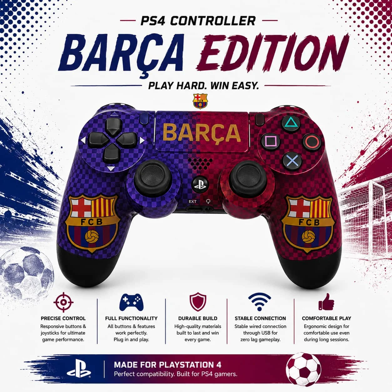 PS4 Barça Edition Controller ADMIN – Football Inspired Gaming Gamepad