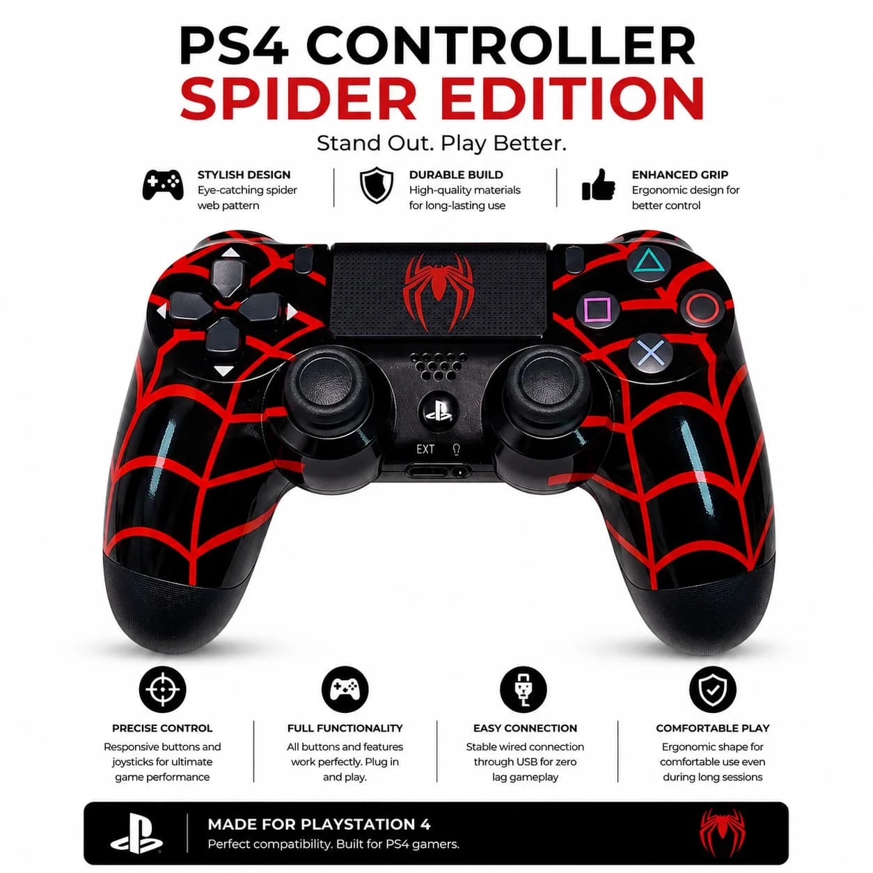 PS4 Spider Edition Wired Controller ADMIN  – Precision Gaming Gamepad